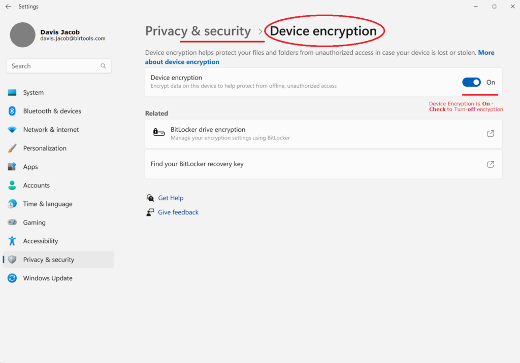 BitLocker technology uses-off-or-on-device-encryption-settings